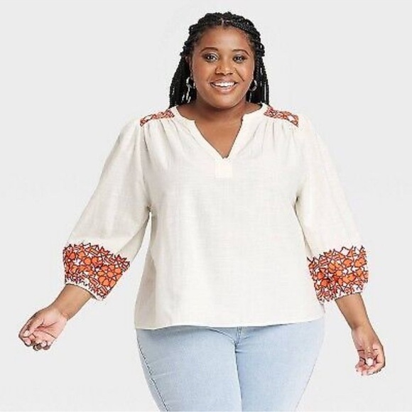 Knox Rose Tops - NEW Knox Rose Balloon Sleeve Peasant Boho Geo Print Hippie Cotton XXL